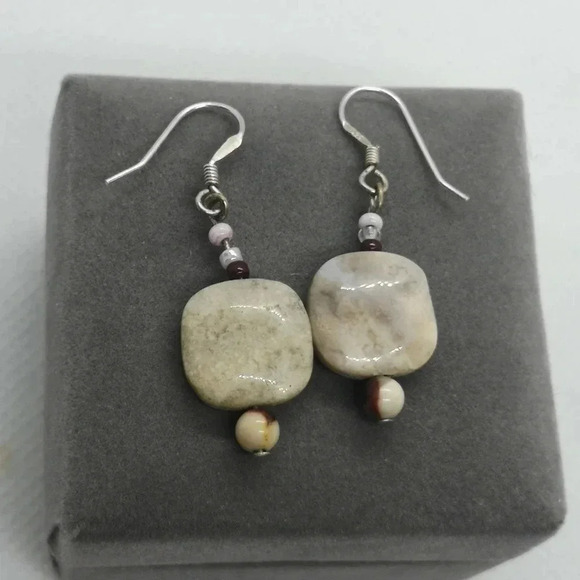 Natural stone sterling  earrings - Picture 2 of 2